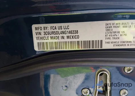 2022 Ram 2500 Lone Star 4X4 6'4 Box from USA, damaged, VIN 3C6UR5DL4NG146338